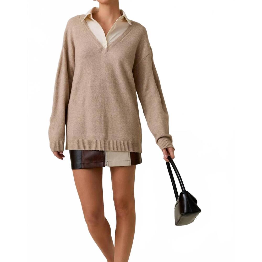 NEW SUNDAY EDITION layered pull over sweater top in beige